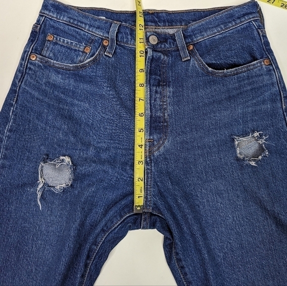 Levi's 501 Button Fly Dark Wash Destroyed High Rise Skinny Jeans - Picture 8 of 10